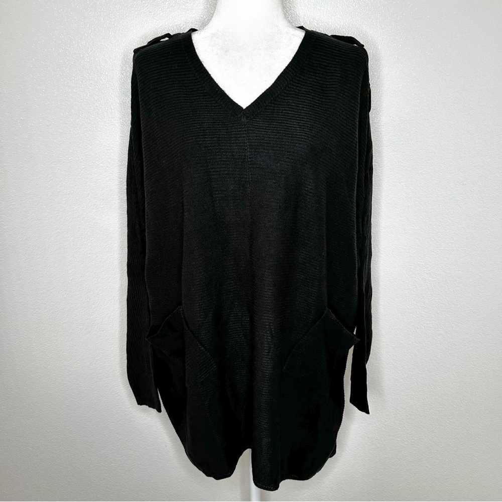 New York & Co Womens Black V-Neck Oversized Hi-Low Tunic Sweater Size XL NWT
